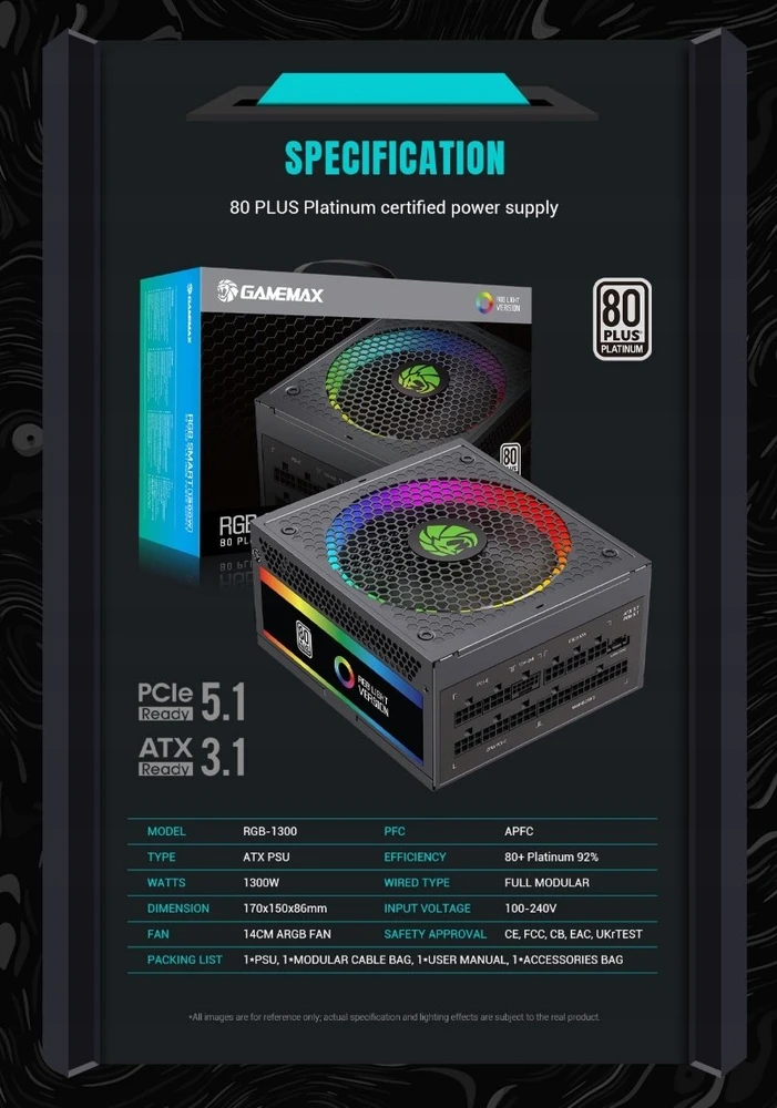 Gamemax PSU | RGB PRO 1300P | 1300 W | Platinum | Full Modular