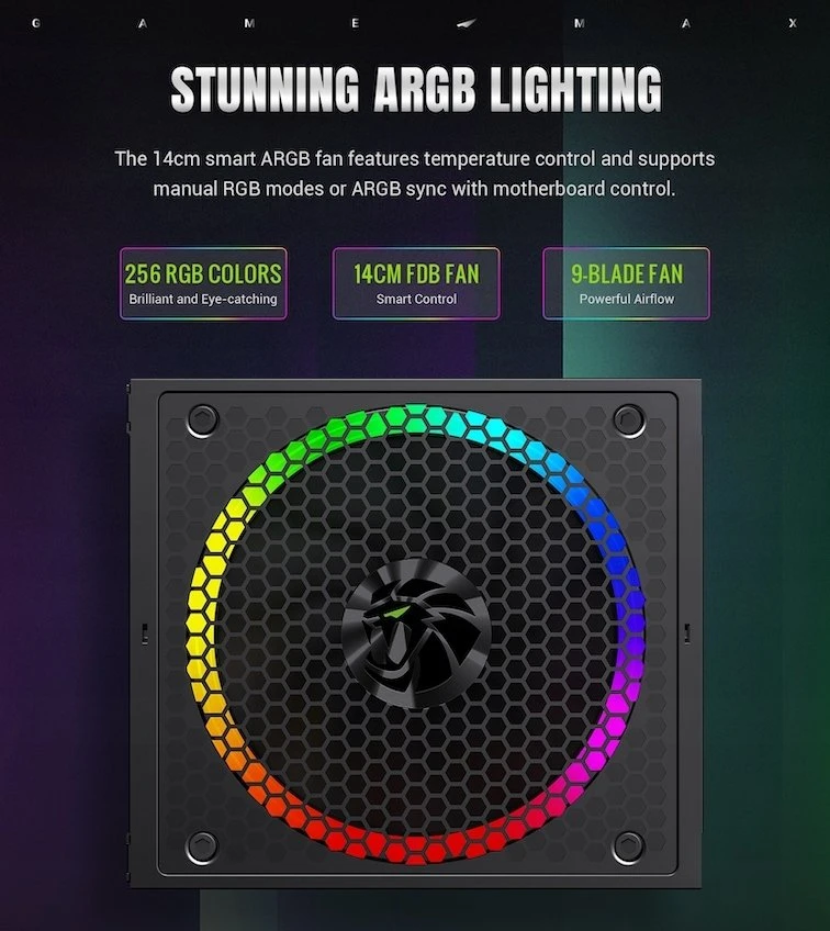„Gamemax“ maitinimo blokas | RGB 850G | 850 W | Auksinis | Pilnai modulinis