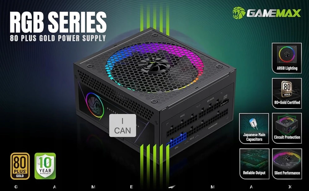 „Gamemax“ maitinimo blokas | RGB 850G | 850 W | Auksinis | Pilnai modulinis