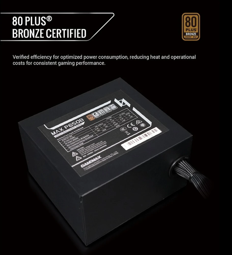 „Gamemax“ maitinimo blokas | MAX P650B | 650 W | Bronzos spalvos | Nemodulinis