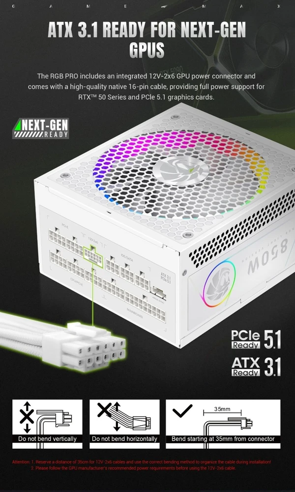 Gamemax PSU | GS 750G WH | 750 W | SFX | Baltas | Full Modular