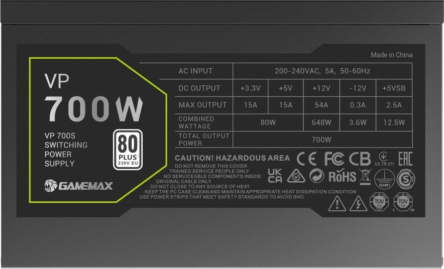 Gamemax PSU | VP 700S | 700 W | Bronze | Non-Modular