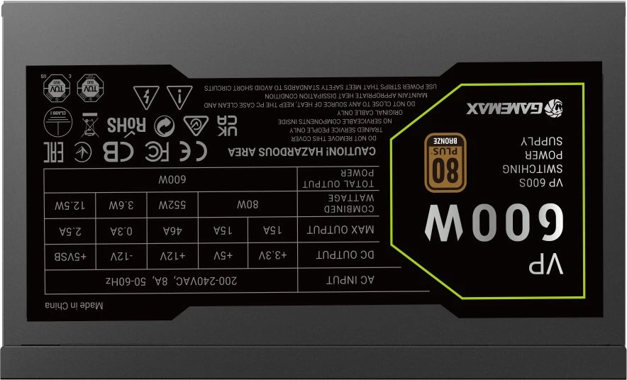 Gamemax PSU | VP 600S | 600 W | Bronze | Non-Modular