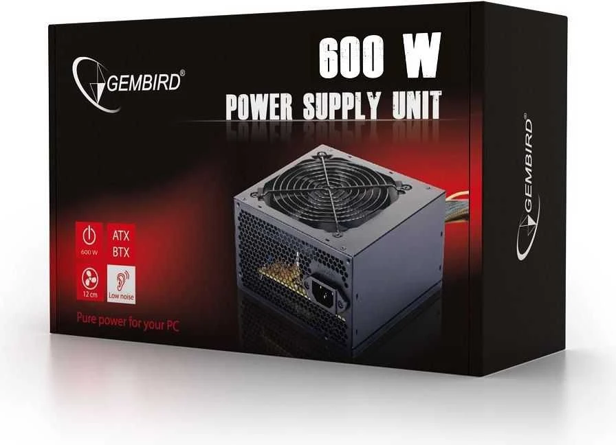 GEMBIRD maitinimo blokas 600W aktyvus PFC 12 cm ventiliatorius 80+ bronzos spalvos dėžutė