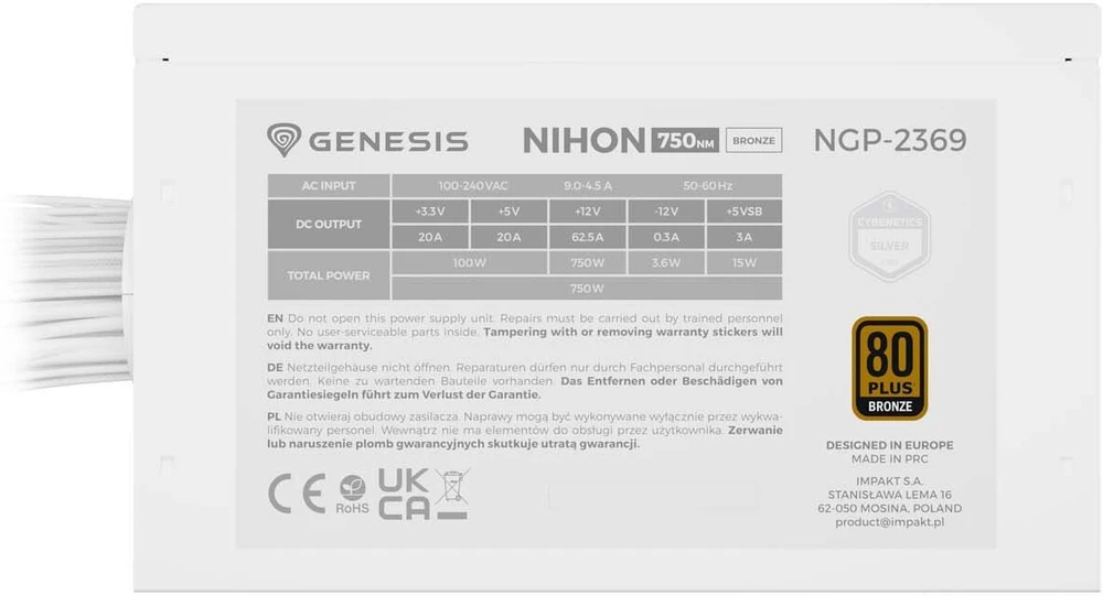 GENESIS Nihon 750NM maitinimo blokas 750 W 20+4 kontaktų ATX ATX Juodas