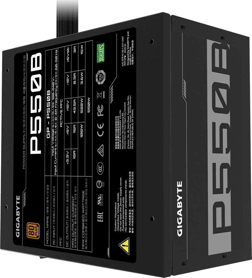Gigabyte P550B maitinimo blokas 550 W 20+4 pin ATX ATX Juoda