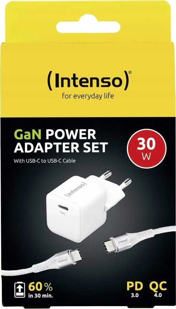 Intenso 30W USB-C GaN įkroviklis su kabeliu pakuotėje