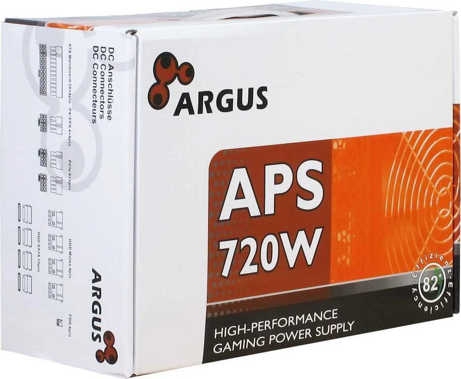 Maitinimo šaltinis INTER-TECH Argus APS 720W, efektyvumas 89,1%, dvigubas bėgis (30A/30A), 120 mm tylus ventiliatorius su automatiniu valdymu, 2x6+2pinPCIE, 4xSATA, 4xMolex, 1xFloppy, 1x4+4pinEPC/OPS, OVP/Active PCP/OPS OPP/UVP/OS apsauga