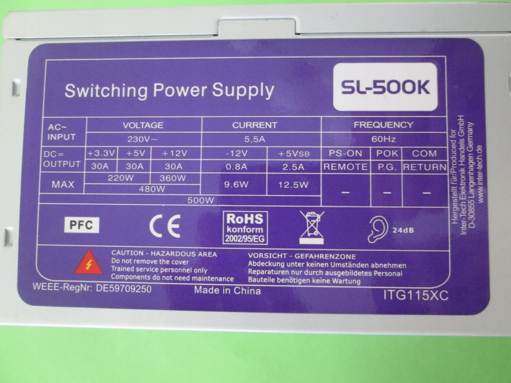 Maitinimo šaltinis Inter-Tech PSU SL-500K 500W 120mm fan bulk (IT-SL500K_12CM_BULK)
