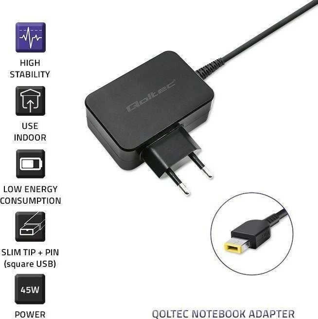 QOLTEC 51035 Maitinimo adapteris, skirtas Lenovo 45W 20V 2,25A SlimTip kaiščiui