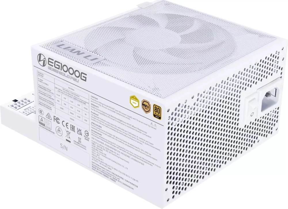 Lian Li EDGE GOLD 1000 80 PLUS Gold įkroviklis, PCIe 5.1, ATX 3.1 - 1.000 Watt, baltas, inkl. USB-Hub