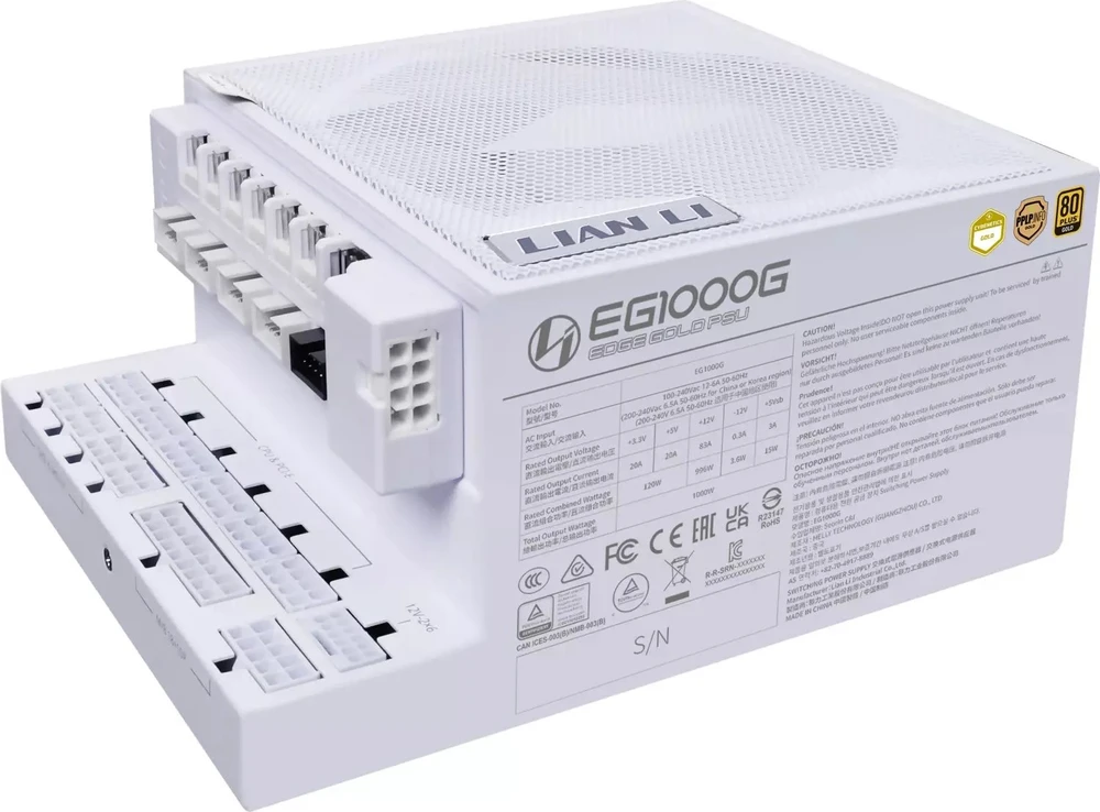 Lian Li EDGE GOLD 1000 80 PLUS Gold įkroviklis, PCIe 5.1, ATX 3.1 - 1.000 Watt, baltas, inkl. USB-Hub