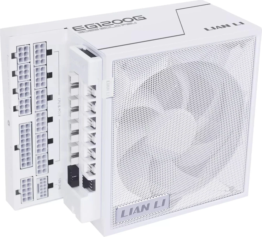 Lian Li EDGE GOLD 1200 80 PLUS Gold maitinimo blokas, PCIe 5.1, ATX 3.1 × 1.200 W, baltos spalvos, su USB šakotuvu