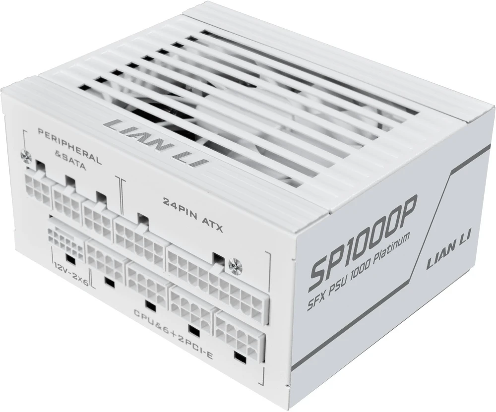 Lian Li SP serijos Platinum 80 PLUS Platinum maitinimo šaltinis, SFX, pilnai modulinis, PCIe 5.1, ATX 3.1 × 1000 vatų, baltas