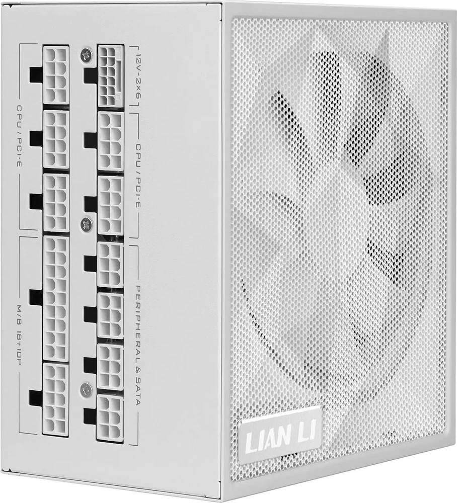 Lian Li SX serijos 80 PLUS Platinum maitinimo šaltinis, pilnai modulinis, PCIe 5.1, ATX 3.1 × 850 vatų, baltas