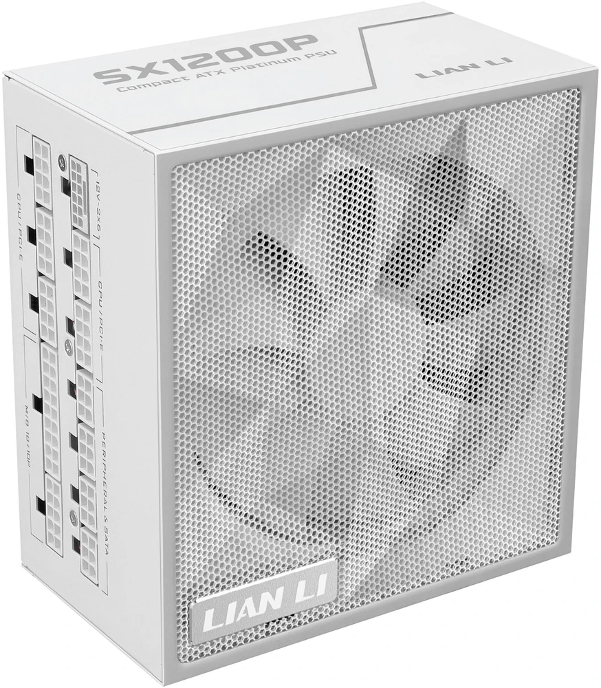 Lian Li SX serijos 80 PLUS Platinum maitinimo šaltinis, pilnai modulinis, PCIe 5.1, ATX 3.1 × 850 vatų, baltas