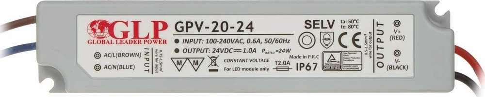 24W LED Maitinimo šaltinis GLP 24V IP67