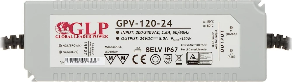 Mojeledy 120W LED maitinimo šaltinis GLP 24V, IP67