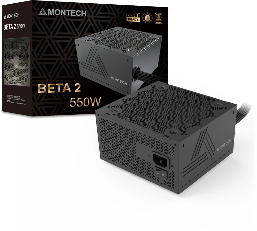 „Montech BETA 2 80 PLUS Bronze“ maitinimo šaltinis, ATX 3.1 × 550 vatų, juodas