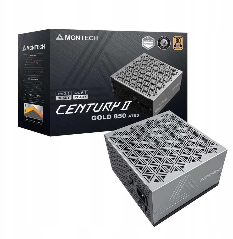 „Montech Century II 80 PLUS Gold“ maitinimo šaltinis, pilnai modulinis, ATX 3.1, PCIe 5.1 × 850 vatų