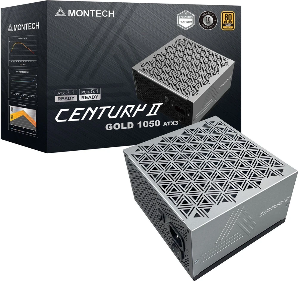 „Montech Century II 80 PLUS Gold“ maitinimo šaltinis, pilnai modulinis, ATX 3.1, PCIe 5.1 × 1050 vatų