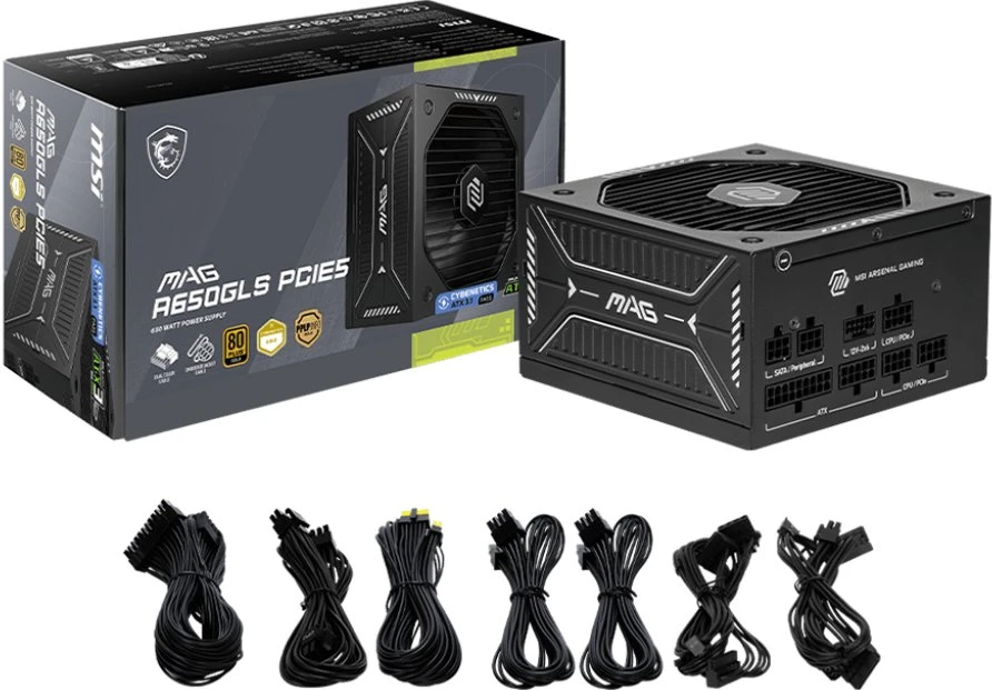 MSI MAG A650GLS PCIE5 maitinimo blokas 650 W 24-pin ATX ATX Juoda
