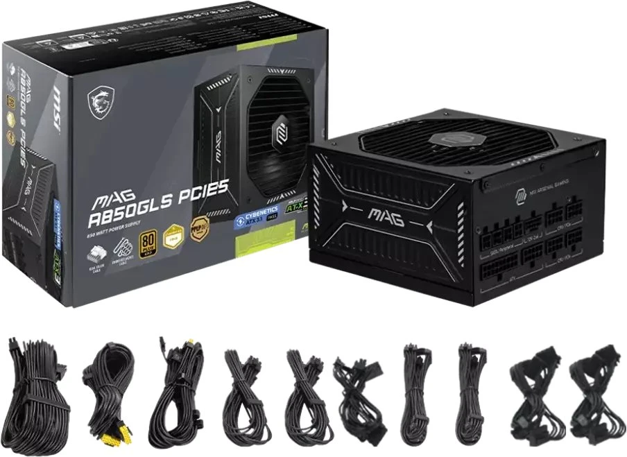 MSI MAG A850GLS PCIE5 maitinimo blokas 850 W 24-pin ATX ATX Juoda