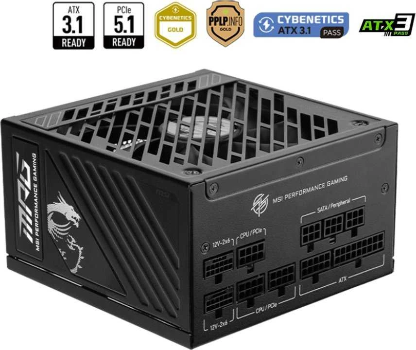 MSI MPG A1000GS 1000W PCIE5 80+ Gold maitinimo šaltinis (306-7ZPFX11-CE0)