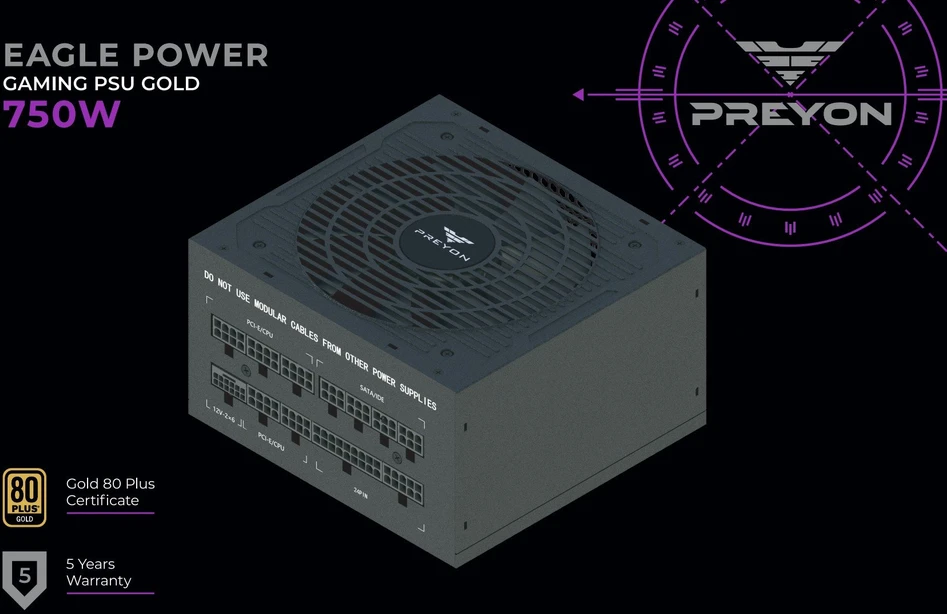 Maitinimo šaltinis PREYON Eagle Power GOLD 750W (PEPG750W)