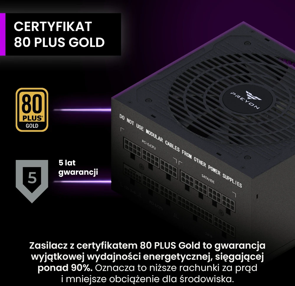 Maitinimo šaltinis PREYON Eagle Power GOLD 850W (PEPG850W)