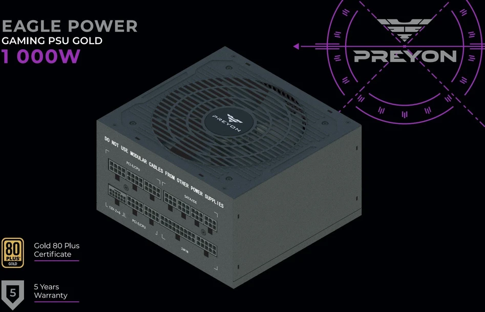 Maitinimo šaltinis PREYON Eagle Power GOLD 1000W (PEPG1000W)
