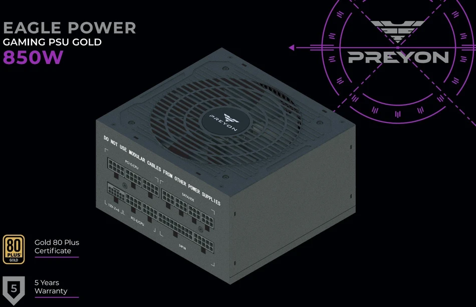 Maitinimo šaltinis PREYON Eagle Power GOLD 850W (PEPG850W)