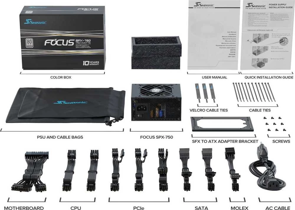 „Seasonic Focus SPX 80 PLUS Platinum“ maitinimo blokas, modulinis – 750 vatų
