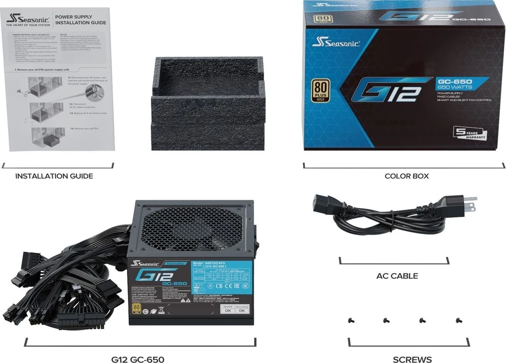 Seasonic G12 GC 80 PLUS Gold PSU – 650 Watt, juodos spalvos