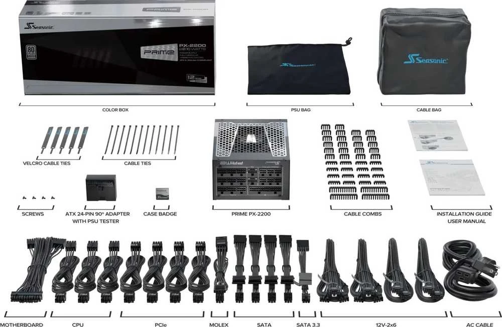 Seasonic Prime PX maitinimo blokas 2200 W 24 kontaktų ATX ATX Juodas
