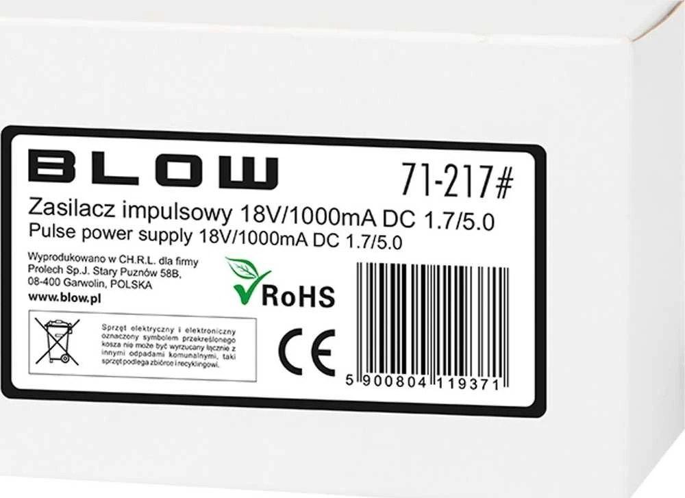 Blow Impulsinis maitinimo šaltinis 18V 1000mA 1.7x5.0