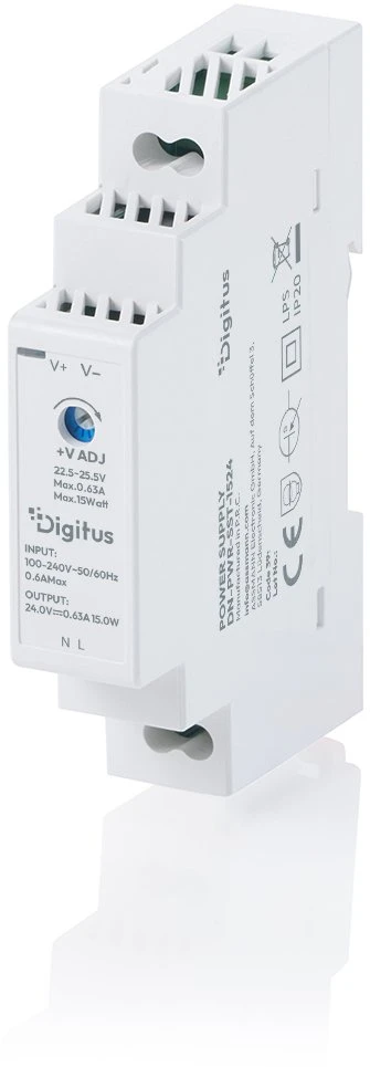 Maitinimo šaltinis serveriui Digitus DIGITUS 24V / 0.63A / 15W Step-Shape DIN-Rail maitinimo šaltinis Ultra-Slim Class II