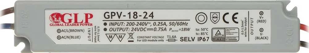 18W LED Maitinimo šaltinis GLP 24V IP67