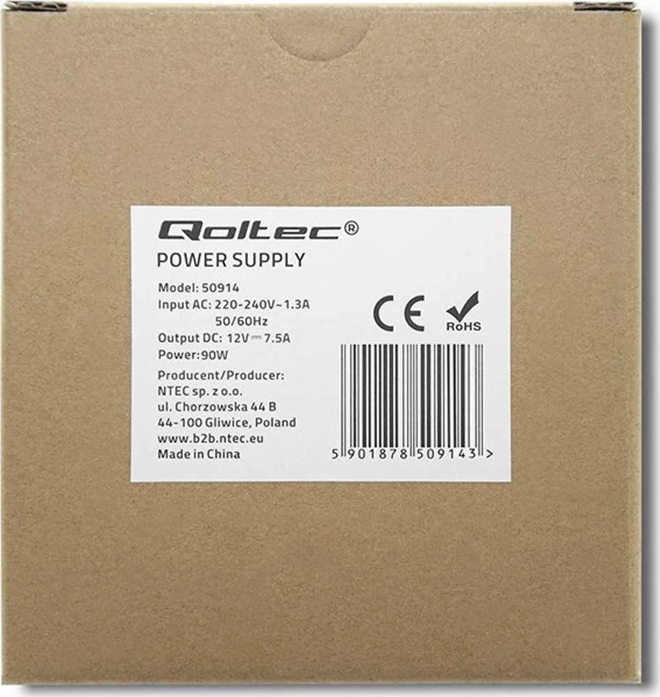 Qoltec DIN bėgelio maitinimo šaltinis 90W 12V 7.5A baltas plonas