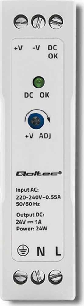 Qoltec DIN bėgelio maitinimo šaltinis 24W 24V 1A baltas plonas