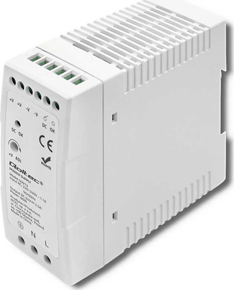 Qoltec DIN bėgelio maitinimo šaltinis 60W 24V 2.5A baltas plonas
