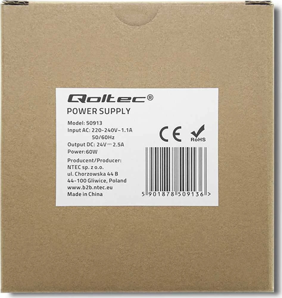 Qoltec DIN bėgelio maitinimo šaltinis 60W 24V 2.5A baltas plonas