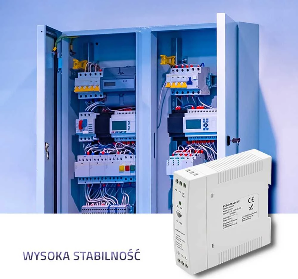 Qoltec DIN bėgelio maitinimo šaltinis 24W 24V 1A baltas plonas