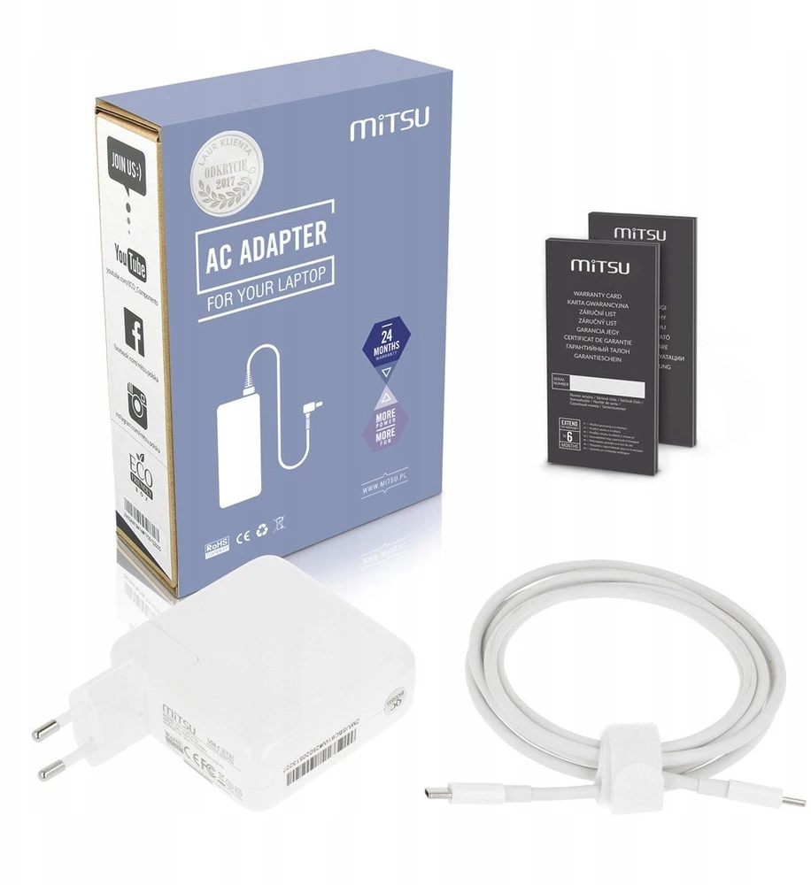 Mitsu 61W USB-C maitinimo šaltinis su pilnu komplektacijos rinkiniu
