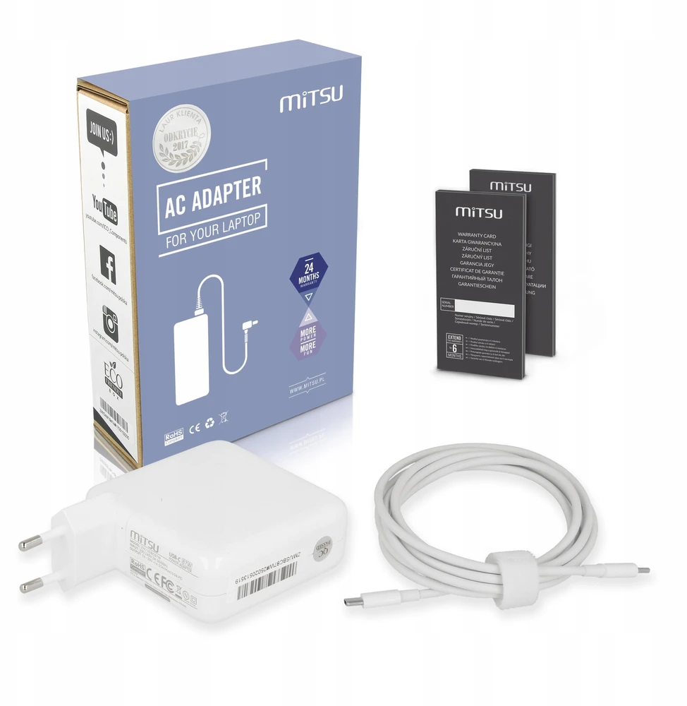 Mitsu 87W USB-C nešiojamojo kompiuterio įkroviklis su priedais