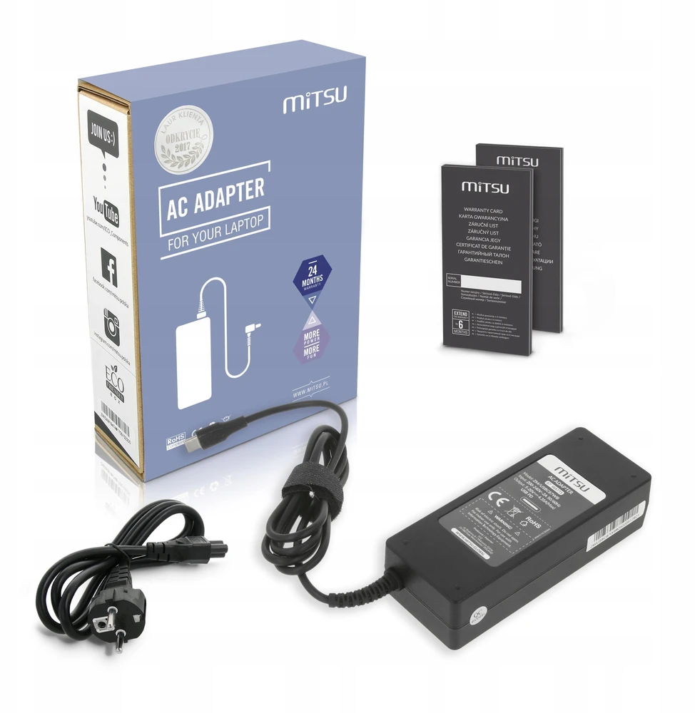 Mitsu 87W USB-C įkroviklis su pakuote ir dokumentais