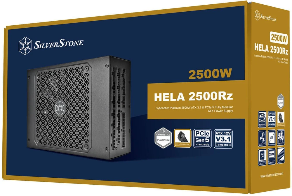 „SilverStone Hela 2500Rz Cybenetics Platinum“ maitinimo šaltinis, PCIe 5.0, ATX 3.1 - 2.500 W, juodas