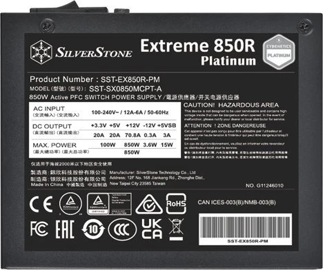 „SilverStone SST-EX850R-PM Extreme SFX“ maitinimo šaltinis Platinum - 850 vatų