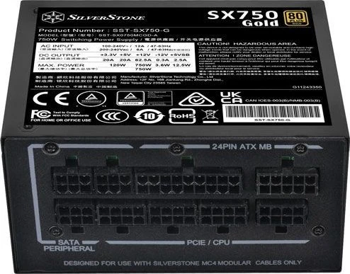 SilverStone SST-SX750-G 80 PLUS auksinis, modulinis - 750 vatų