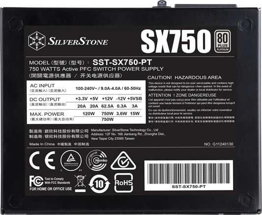 „SilverStone SST-SX750-PT V.1.1 SFX“ maitinimo šaltinis 80 PLUS Platinum, modulinis – 750 vatų